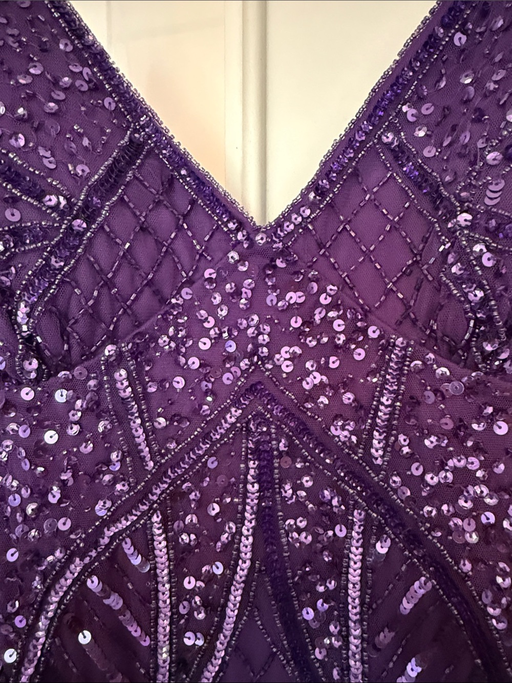 bebe Purple Beaded Spaghetti Strap Prom Gown - Picture 3 of 11